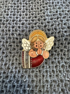 Vintage Enamel Christmas Singing Angel Brooch Pin Signed Centennia 1979