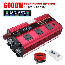 3000W 6000W Power Inverter 12V to 240V 4USB 3AC W/ LCD Converter Remote Control