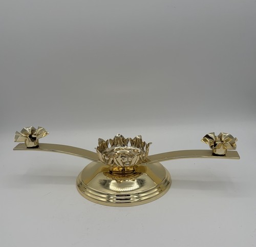 Vintage Gold Tone Brass Unity Candle 3 Light Long Armed Crimped Candelabra 14"