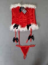 Christmas Mrs. Claus Bustier Corset With Garter Belt Tranier Thong Large