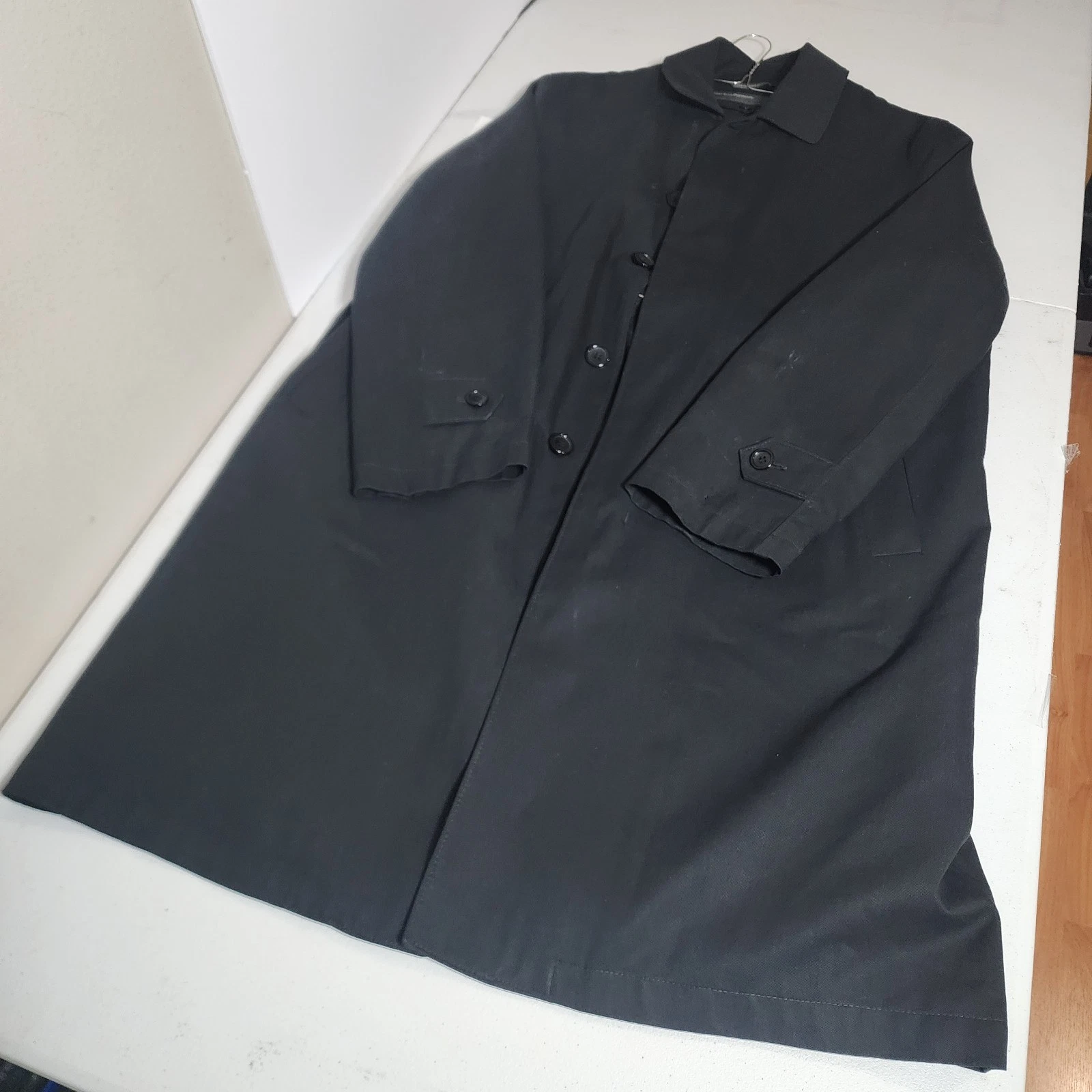 Perry Ellis Portfolio Mens Black Trench Coat 42R Long Raincoat Lined image 9