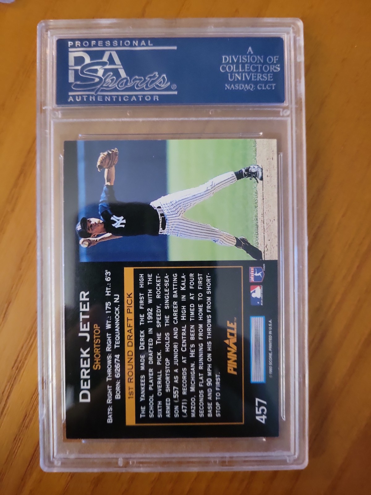 1993 PINNACLE #457 DEREK JETER ROOKIE RC PSA 8.5 view 2