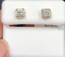 DEAL! 10K Gold Genuine Cluster Diamond Halo Cushion Studs Earrings 0.25ct 5.7mm