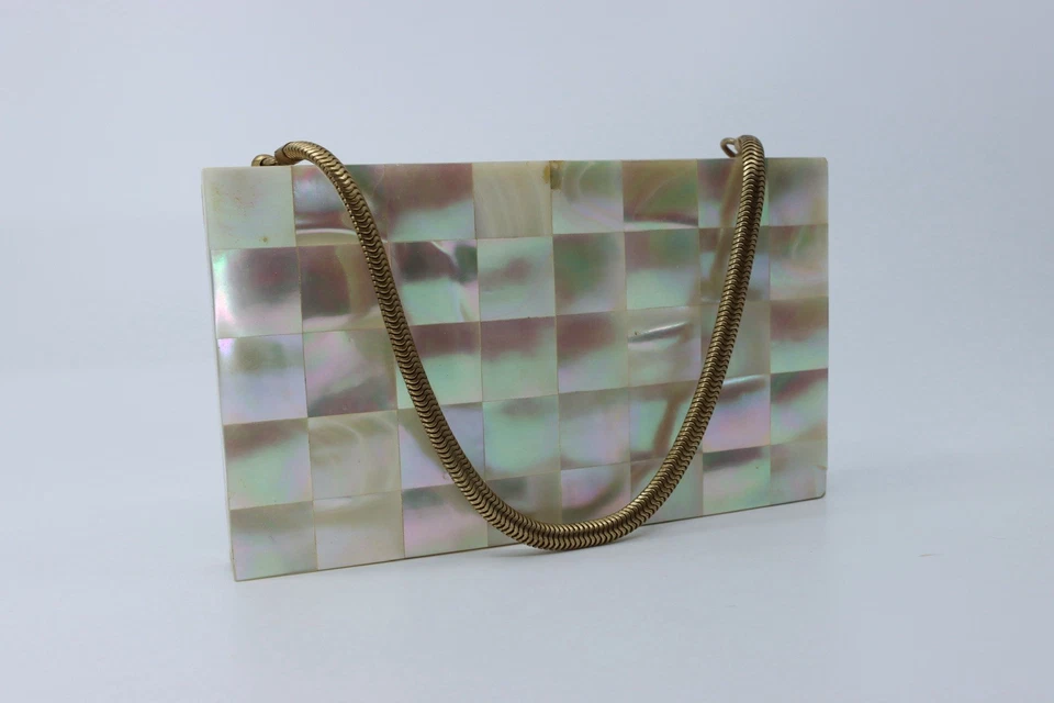 VTG 1950's Evening Vanity Mother of Pearl Purse Minaudiere w/Compact Lipstick - Image 4 of 4