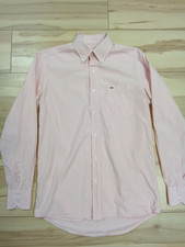 MEN'S SMART LACOSTE SAMON PINK STRIPE SHIRT Small 38"Classic Fit button Cuff