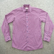 Eton Shirt Mens 16 Red Blue 41 Button Up Dress Checks Long Sleeve Slim Fit