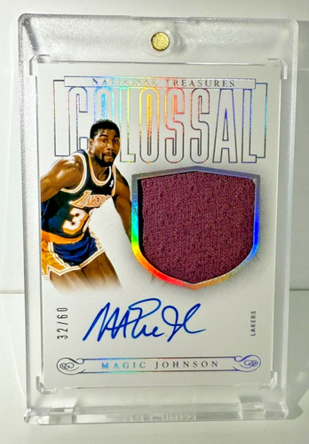 2013-14 NATIONAL TREASURES MAGIC JOHNSON COLOSSAL PATCH AUTO 32/60 JERSEY NUMBER