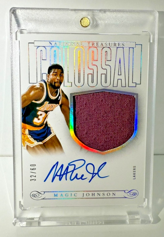 2013-14 NATIONAL TREASURES MAGIC JOHNSON COLOSSAL PATCH AUTO 32/60 JERSEY NUMBER