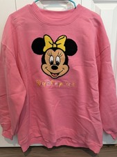 Disney Minnie Mouse Pink Fleece Pullover Sweatshirt Crew Neck Graphic Print