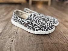 Hey Dude Misty Woven Cheetah Grey Womens Slip Ons Lightweight City Walk Size 9