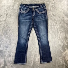 Vigoss The Chelsea Slim Boot Jeans Women's Size 5/6 Dark Blue Embroidered Denim
