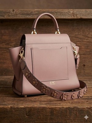 Zac Posen  Eartha Iconic Top Handle Bag   Mauve Genuine Leather w Floral Strap
