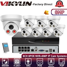 NEW VIKYLIN 8CH 8POE NVR Security Systems Turret IR30M 8MP 4K IP CAMERA MIC Lot