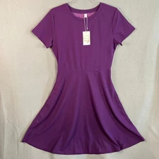 Helyo Women's Short Sleeve Fit and Flare Knee-Length Dress Size L Purple NWT