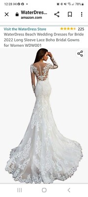 WaterDress Beach Wedding Dresses for Bride 2022 Long Sleeve Lace size 16