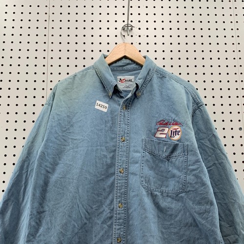 Chase Authentics Miller Light Nascar Rusty Wallace Demin Button Down Size Large - Picture 2 of 24