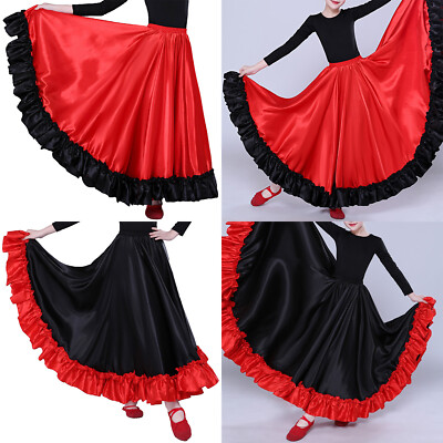 Girls Swing Rumba Dance Skirt Lyrical Belly Spanish Clothes Maxi Outfit Long