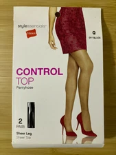 Hanes 2 Pairs Style Essentials Control Top Pantyhose Off Black Size B/Q