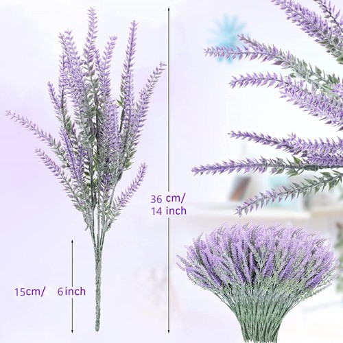 Plantas falsas de lavanda artificial púrpura lavanda exterior interior 14 pulgadas 6 piezas - Imagen 9 de 13