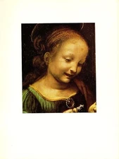 1974 Vintage LEONARDO DA VINCI Detail "BENOIS MADONNA" Color Offset Lithograph