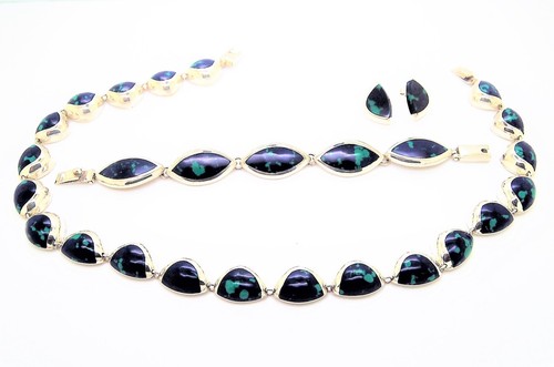 TRIPLET 925 STERLING SILVER TAXCO MEXICO AZURITE JEWELRY SET