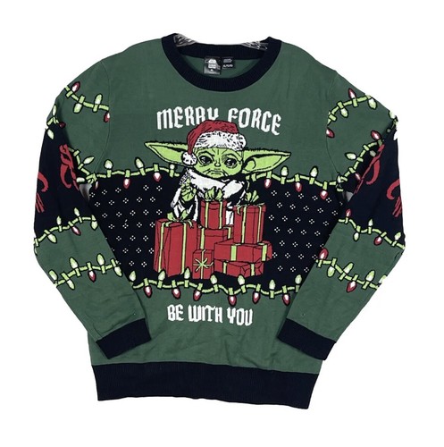 Christmas Ugly Sweater Star Wars The Mandalorian Merry Force Be With You Sz.XL