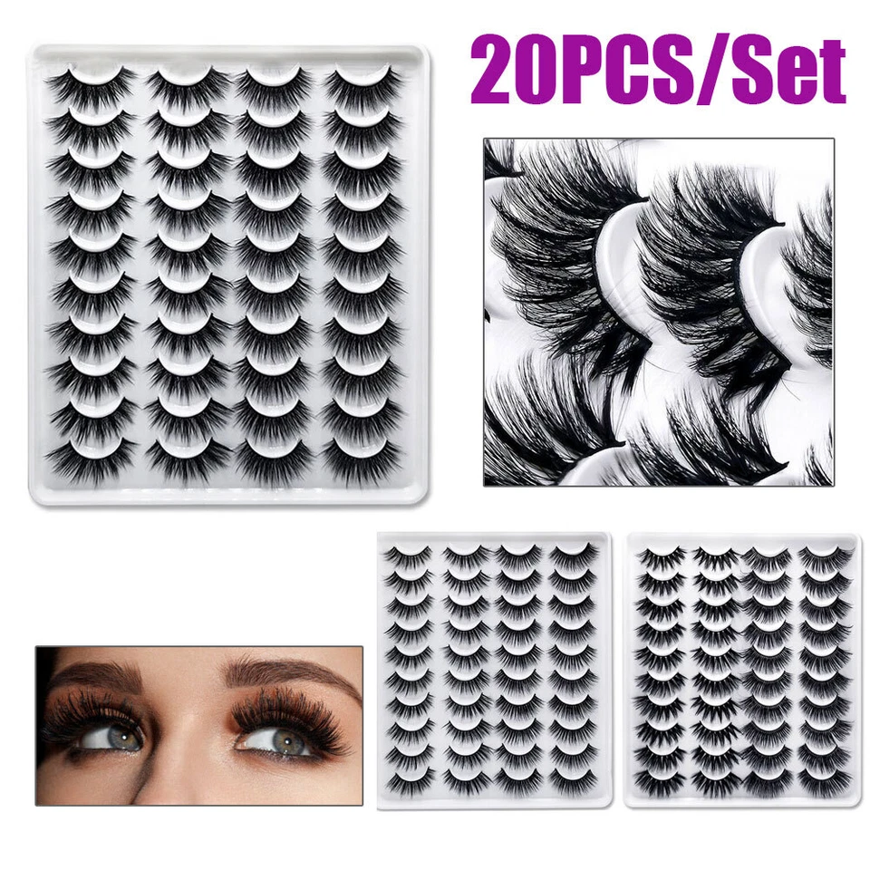 20Pairs Black 3D Soft Lashes False Eyelashes Mink Natural Extension Makeup - Image 2 of 4