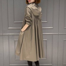 Women's Trench Coat Loose Hooded Mid-length Knee-length A-line Loose Jackets Sz
