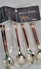  Red accent Gold Plated Stainless Steel Demitasse Spoon Set of 12 4 1/4" Japan