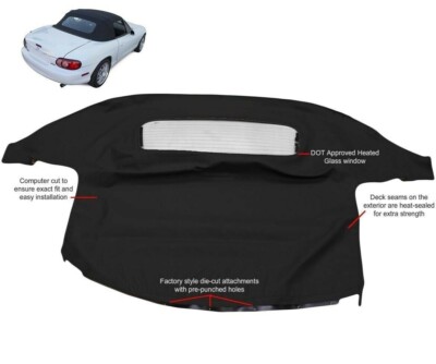 Fit: Mazda Miata Soft Top & Heated Glass Window 1990-2005 Haartz Black Cabrio