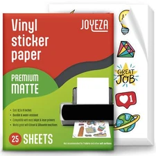 JOYEZA Premium Printable Vinyl Sticker Paper for Inkjet Printer - 25 Sheets M...