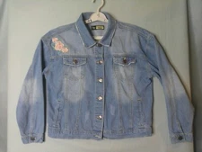 Denim Jean Jacket Womens XL Blue Embroidered Floral Grandma Core Distressed Fade