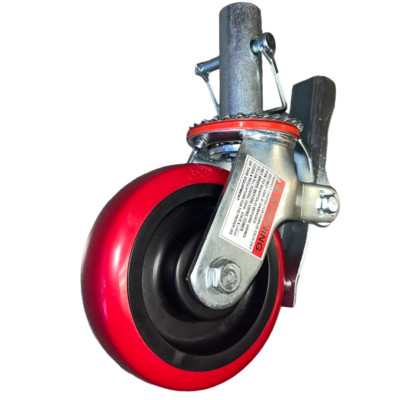 Scaffold Caster 6'' x 2'' Red PU Wheel Locking Brake 1-3/8'' Stem with Pin