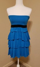 Express Women's Blue Strapless Ruffled Mini Dress size S