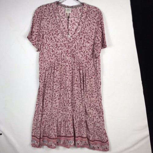 Knox Rose Womens Floral Dress Size L Pink V-Neck Short Sleeve Boho