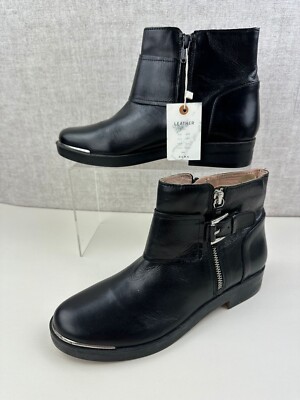 Zara Mädchen Schwarz Echtleder Budapester High Top Stiefel Booties Schuhe Gr. 39