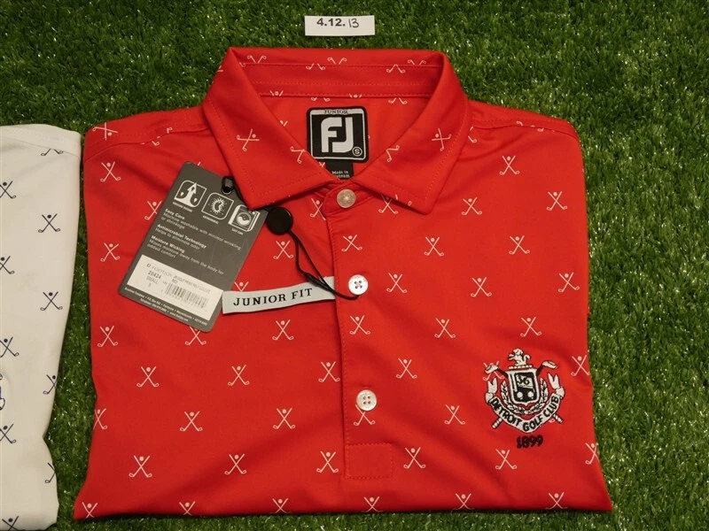 Paquete de 2 camisas de golf FootJoy jóvenes con cuello automático logotipo CC blancas/rojas pequeñas Foto 3 de 4