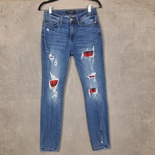 Judy Blue Buffalo Plaid Patch Skinny Fit Jeans womens 3/26 JB88316