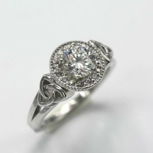 Authentic 2.3ct Lab-Created Diamond Engagement Ring Halo Celtic Trinity White Gold Plated