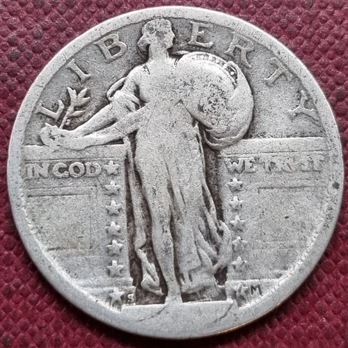 1918 S Standing Liberty Quarter 25c San Francisco Silver Coin Circulated #89602