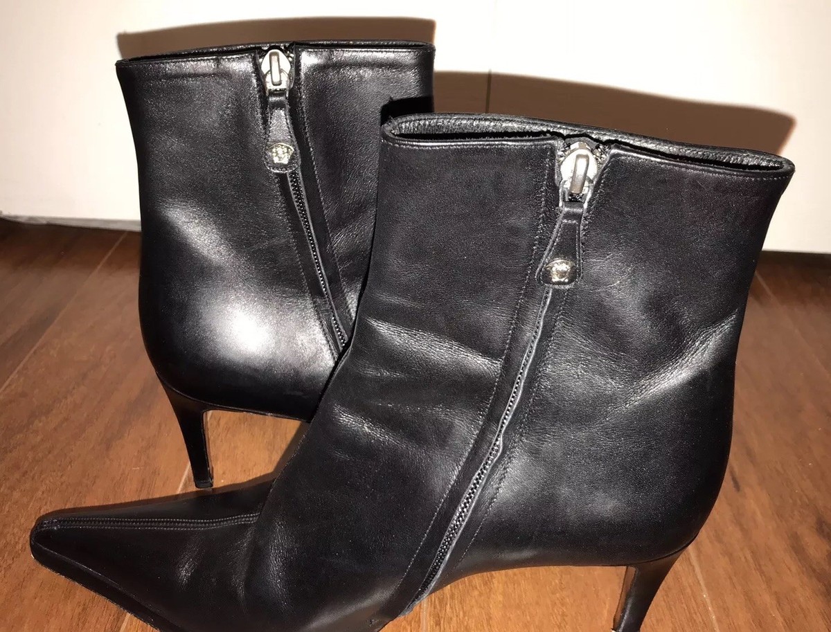 Vintage 90s Gianni Versace Collection Black Leather Ankle boots 