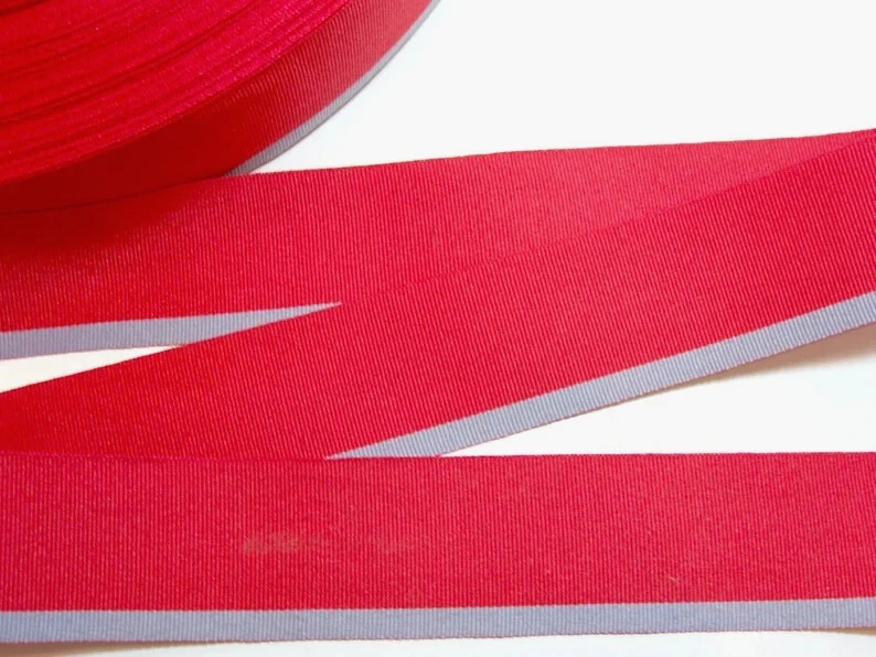 Red With Gray Stripe Grosgrain Ribbon 1 1/2" wide x 6 yards Polyester B38 - Image 2 of 4