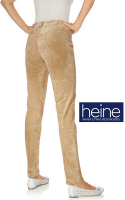 NEU SCHLANK SLIMFIT VELOURS WILDLEDER LEDERHOSE GR. 40 HEINE beige 150  *142987
