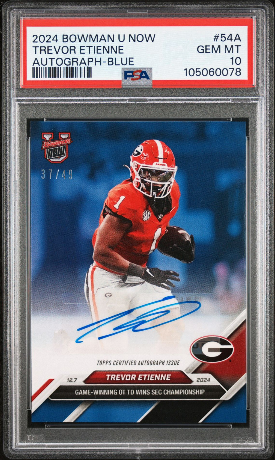 Trevor Etienne Carolina Panthers 2024 Bowman U Now Blue Auto /49 PSA 10 GEM MINT 