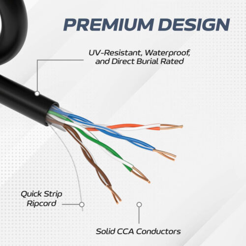 Set 2 Cat5e 1000 Fuß Outdoor Kabel Cat5 UV bewertet Direct Burial Ethernet Netzwerk - Bild 3 von 8