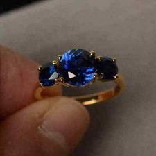 2.50Ct Round Cut Blue Topaz Three Stone Engagement Ring 14K Yellow Gold Finish