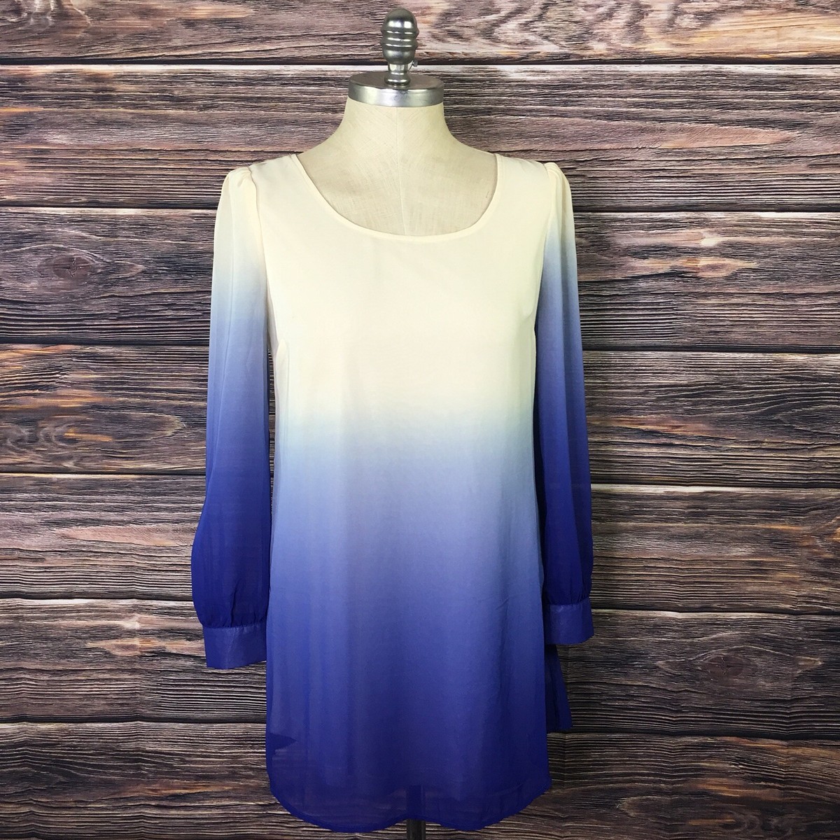Tobi Blue Ivory Ombré Long Sleeve Baby Doll Dress M