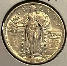 1920 Standing Liberty quarter, Brilliant AU, scarce date