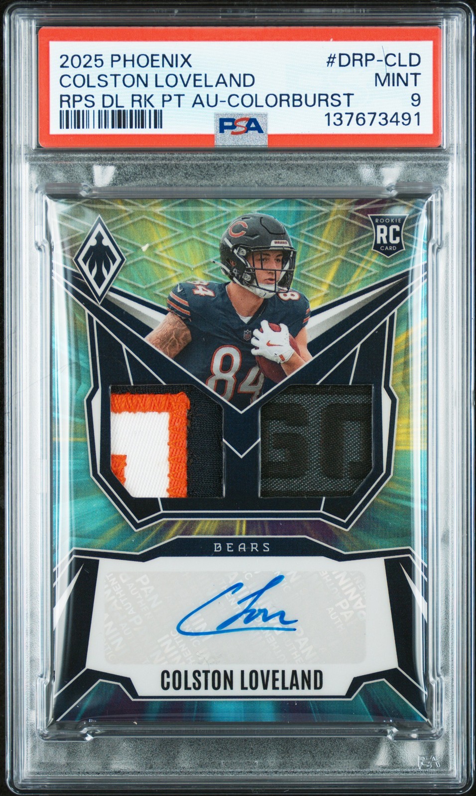 2025 PANINI PHOENIX RPS DUAL ROOKIE PATCH AUTO COLSTON LOVELAND 23/25 PSA 9