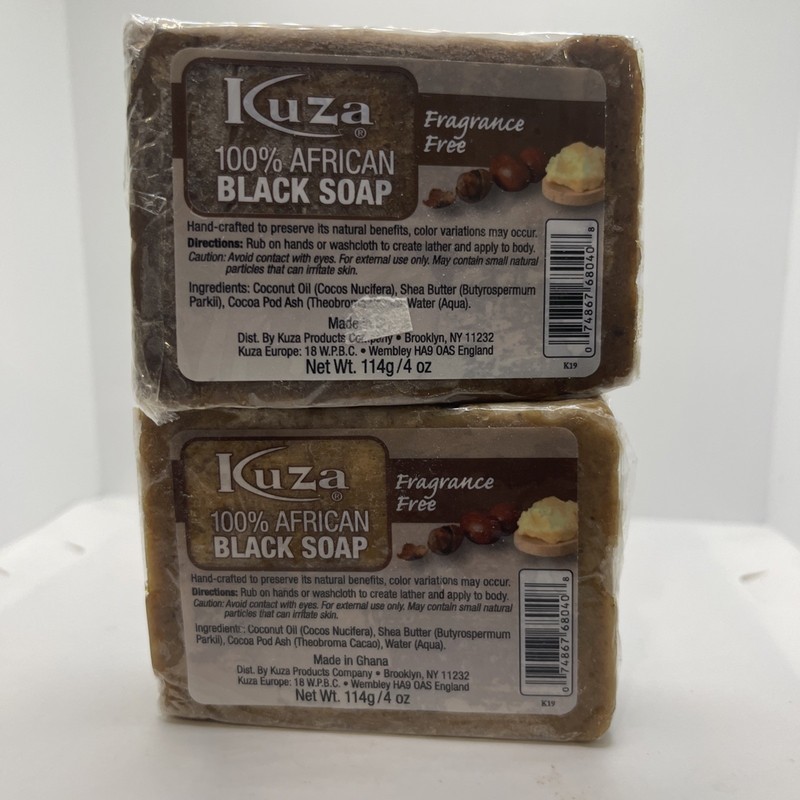2X Kuza African Black Soap Shea Butter 100% Hand-Crafted Fragrance Free